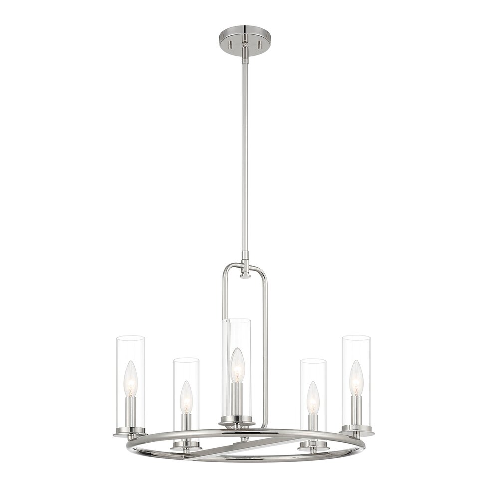 5 Light Chandelier in Polished Nickel with Clear Glass 