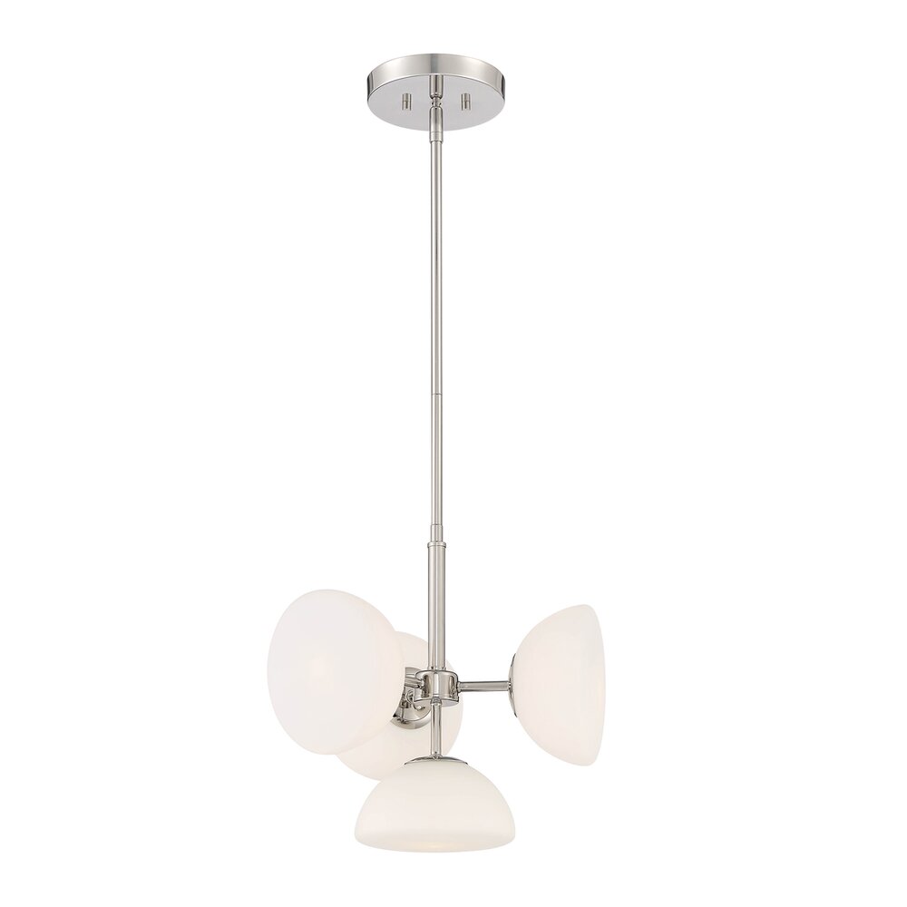 4 Light Chandelier Convertible in Polished Nickel with Etched Opal Glass 