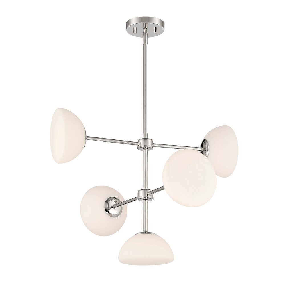 5 Light Chandelier in Polished Nickel with Etched Opal Glass 