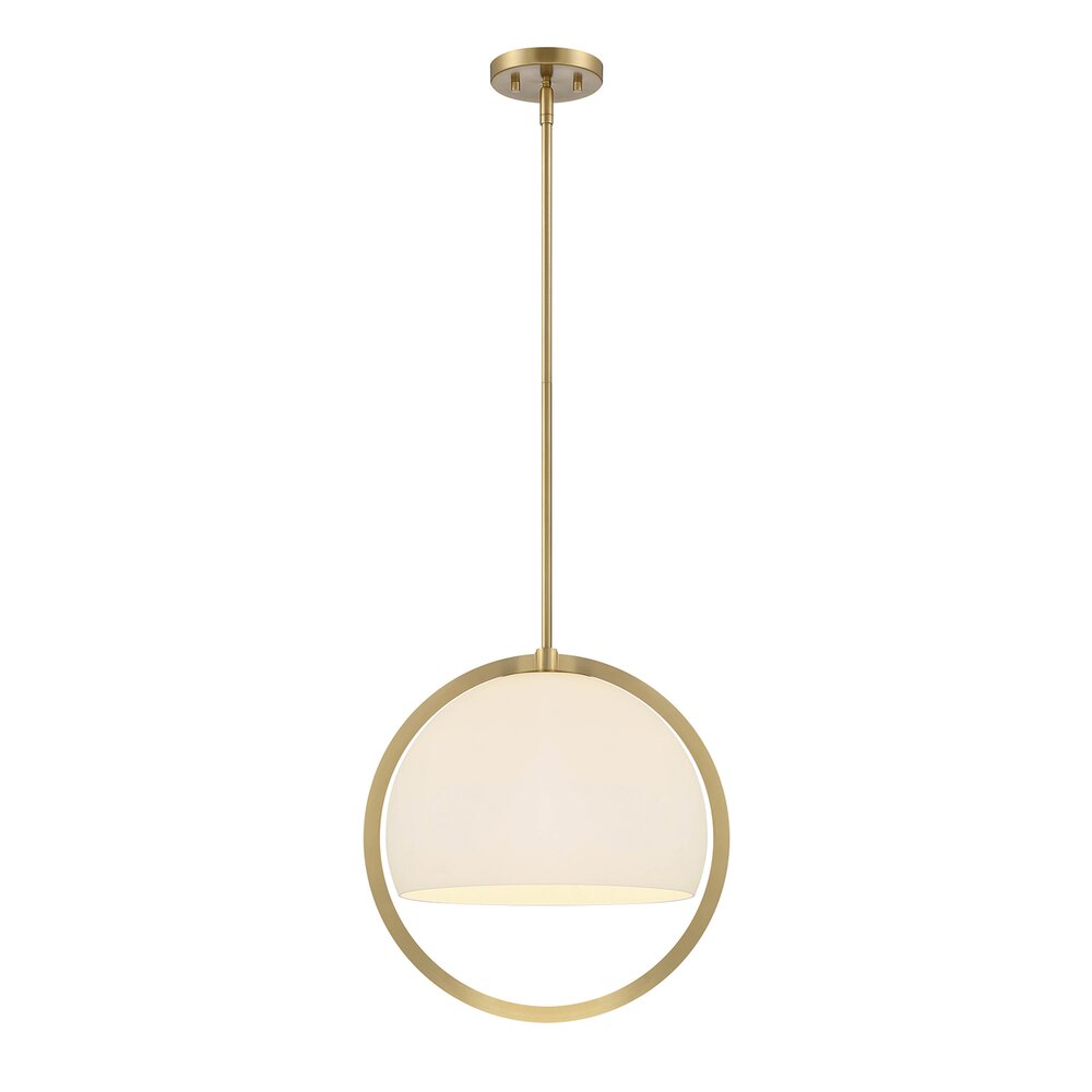 1 Light Pendant in Brushed Gold with Etched Opal Glass 