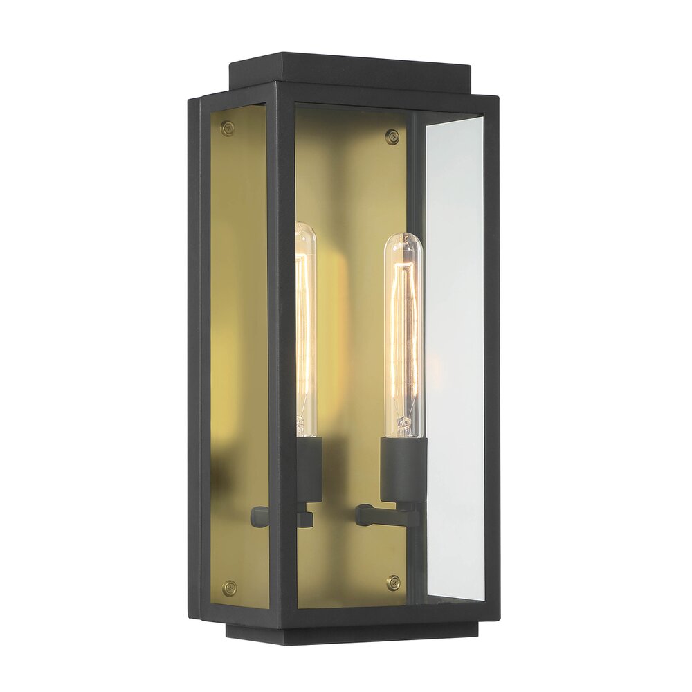 2 Light Wall Lantern in Black with Clear Glass