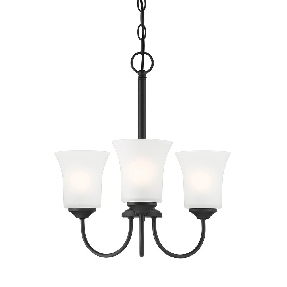 3 Light Chandelier in Matte Black with Frosted Glass 