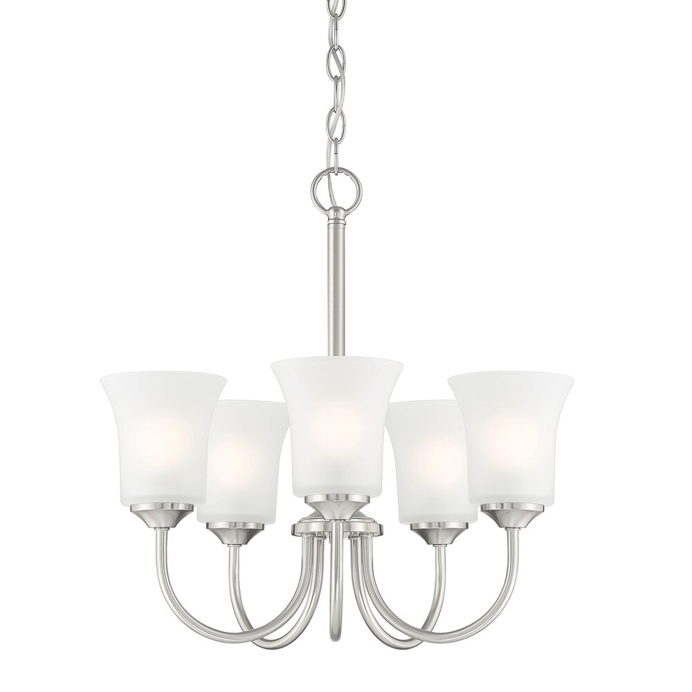 5 Light Chandelier in Brushed Nickel with Frosted Glass 