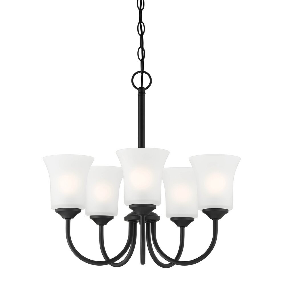 5 Light Chandelier in Matte Black with Frosted Glass 