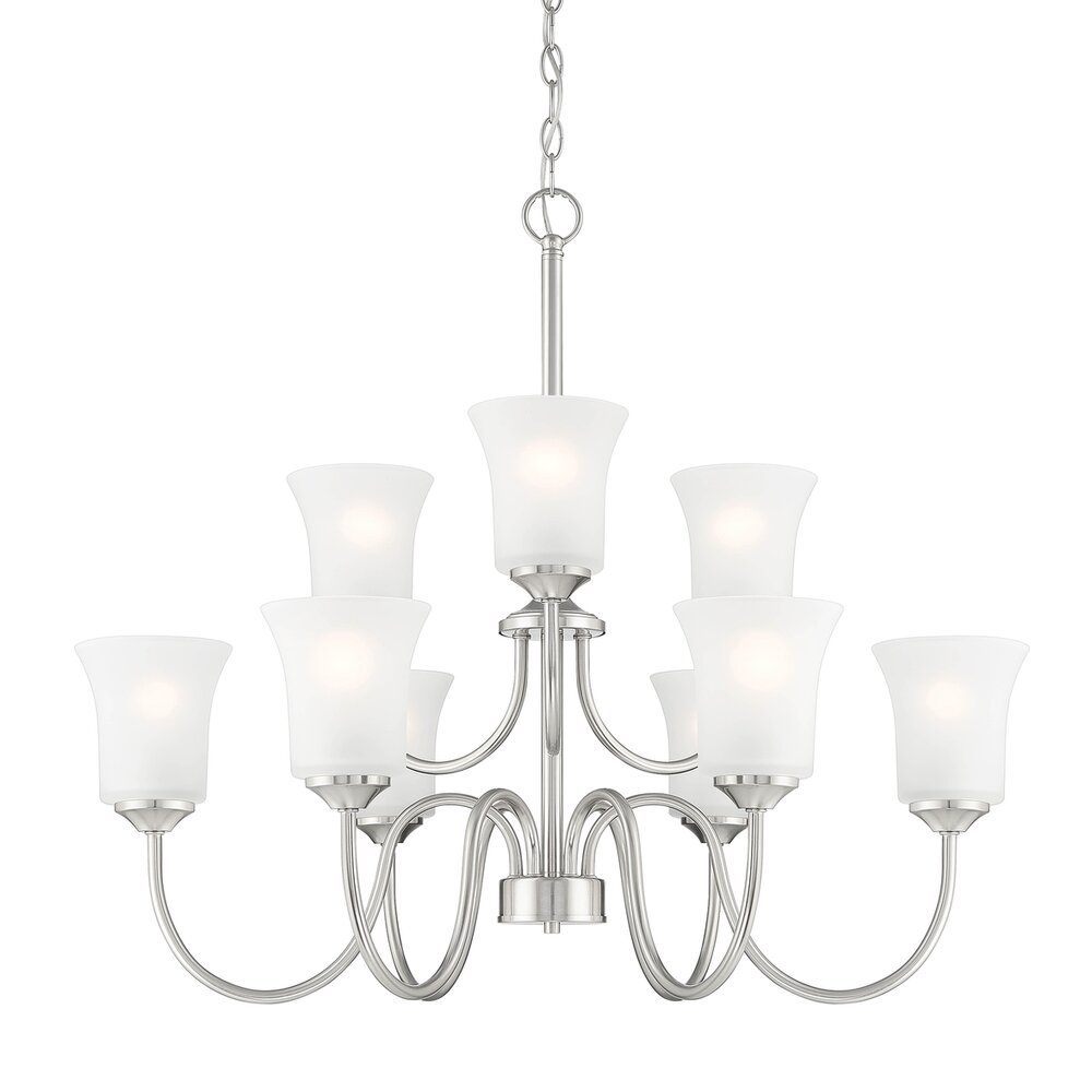 9 Light Chandelier in Brushed Nickel with Frosted Glass 