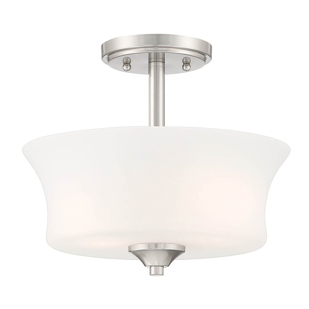 2 Light Semi Flush in Brushed Nickel with Frosted Glass 