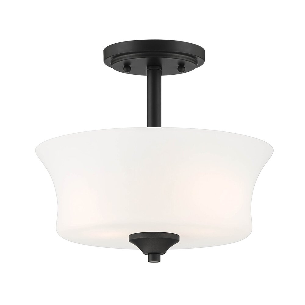 2 Light Semi Flush in Matte Black with Frosted Glass 