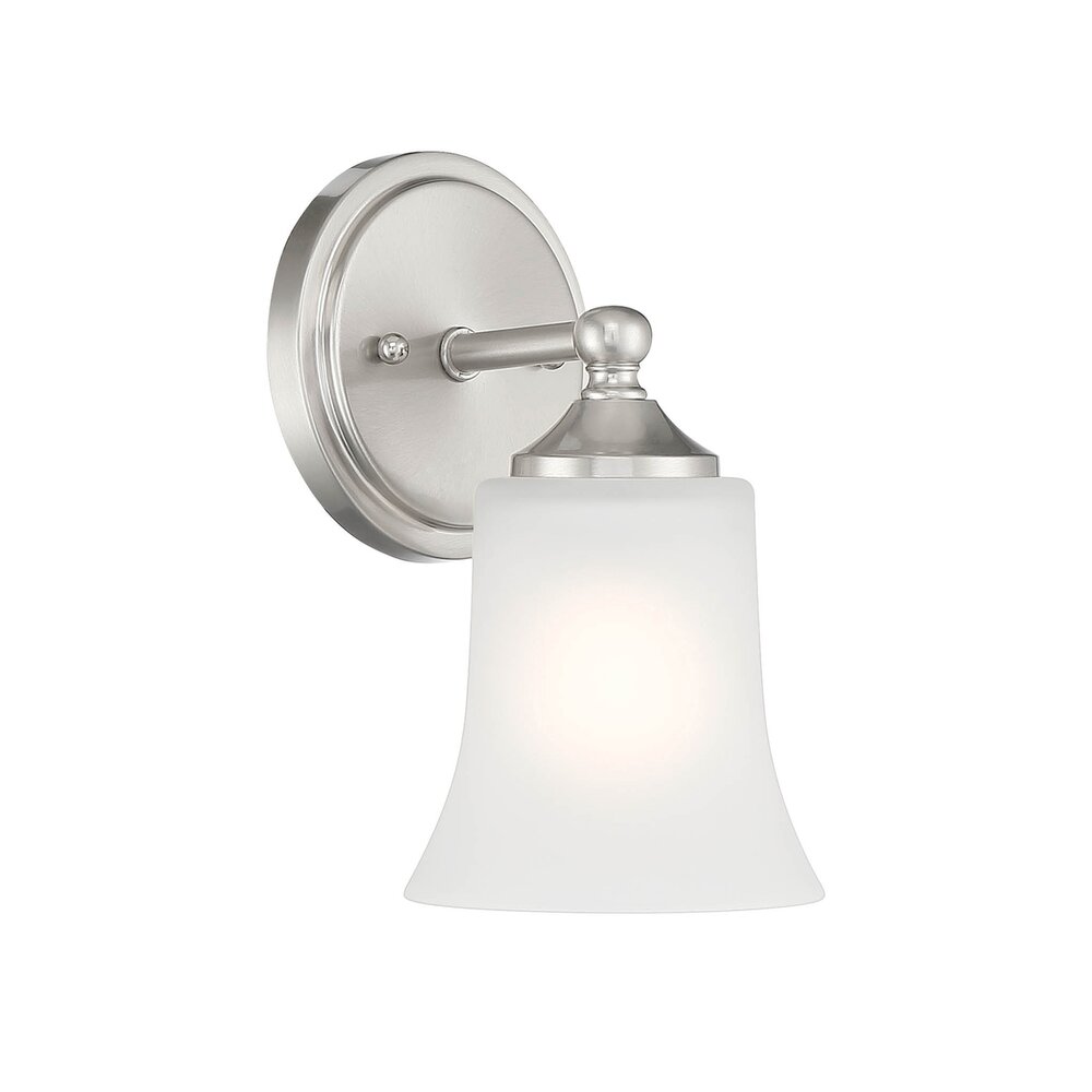 1 Light Wall Sconce in Brushed Nickel with Frosted Glass 