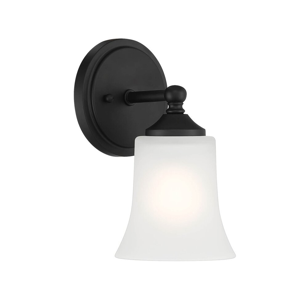 1 Light Wall Sconce in Matte Black with Frosted Glass 
