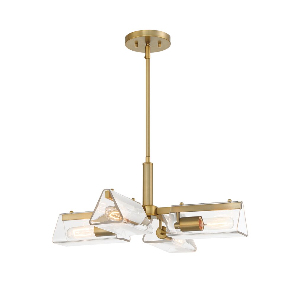 24" 4-Light Modern Chandelier in Brushed Gold with Clear Glass Shades