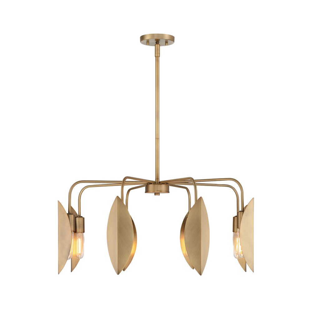 30" 8-Light Modern Chandelier in Old Satin Brass with Metal Shades