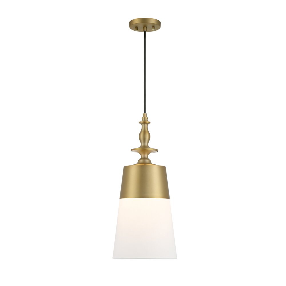 10" 1-Light Transitional Pendant Light in Brushed Gold with  White Fabric Shade 