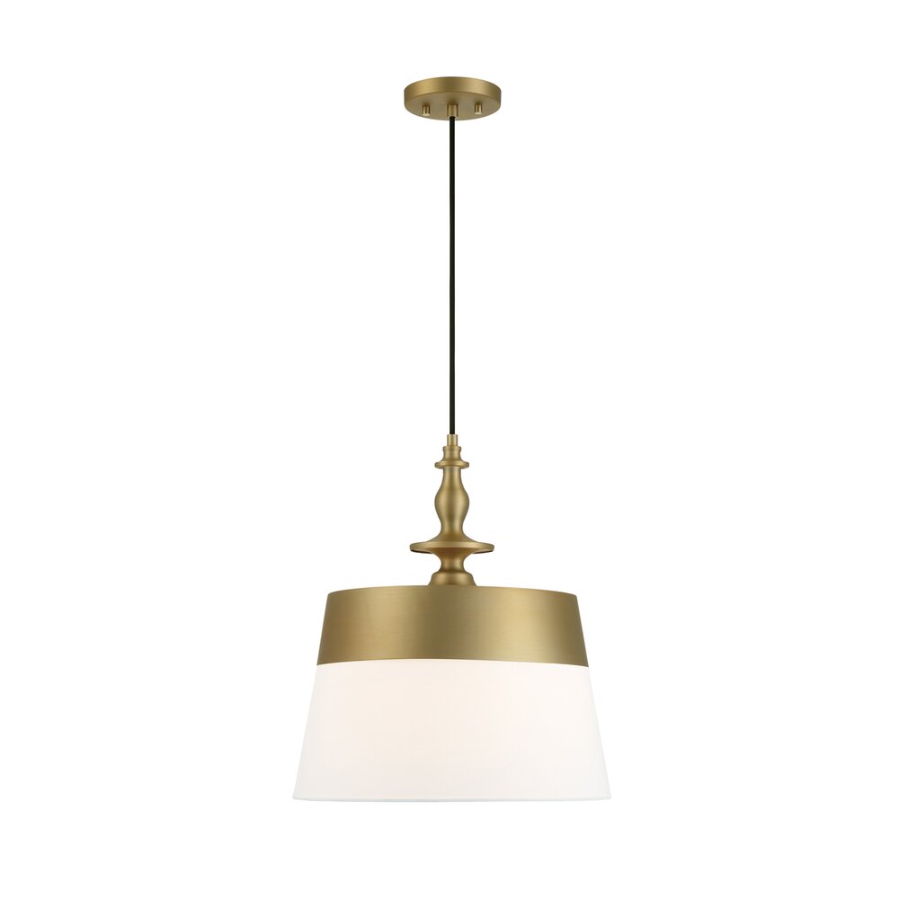 15.75" 1-Light Transitional Pendant Light in Brushed Gold with White Fabric Shade 