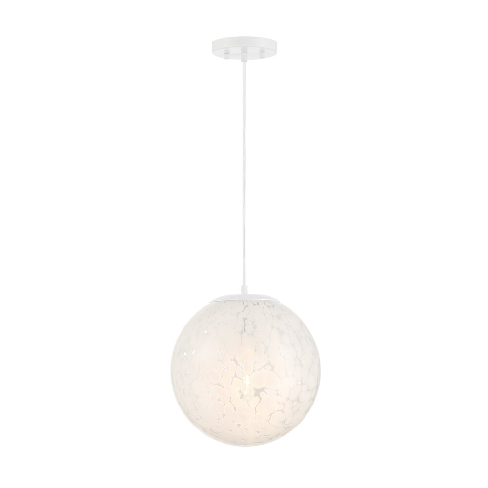 12" 1-Light Modern Pendant Light in Matte White with White Art Glass