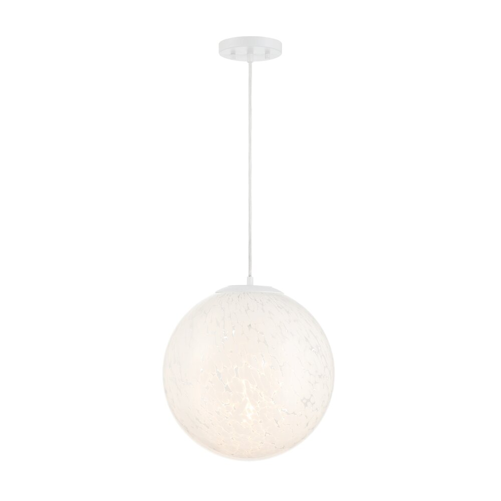 14" 1-Light Modern Pendant Light in Matte White with White Art Glass