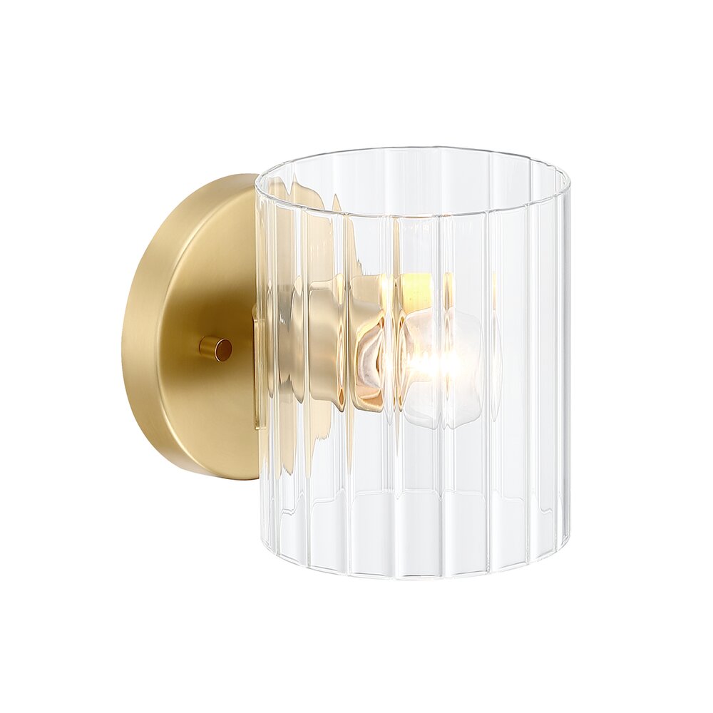 6" 1-Light Transitional Wall Sconce Light in Brushed Gold  with Clear Ribbed Glass 