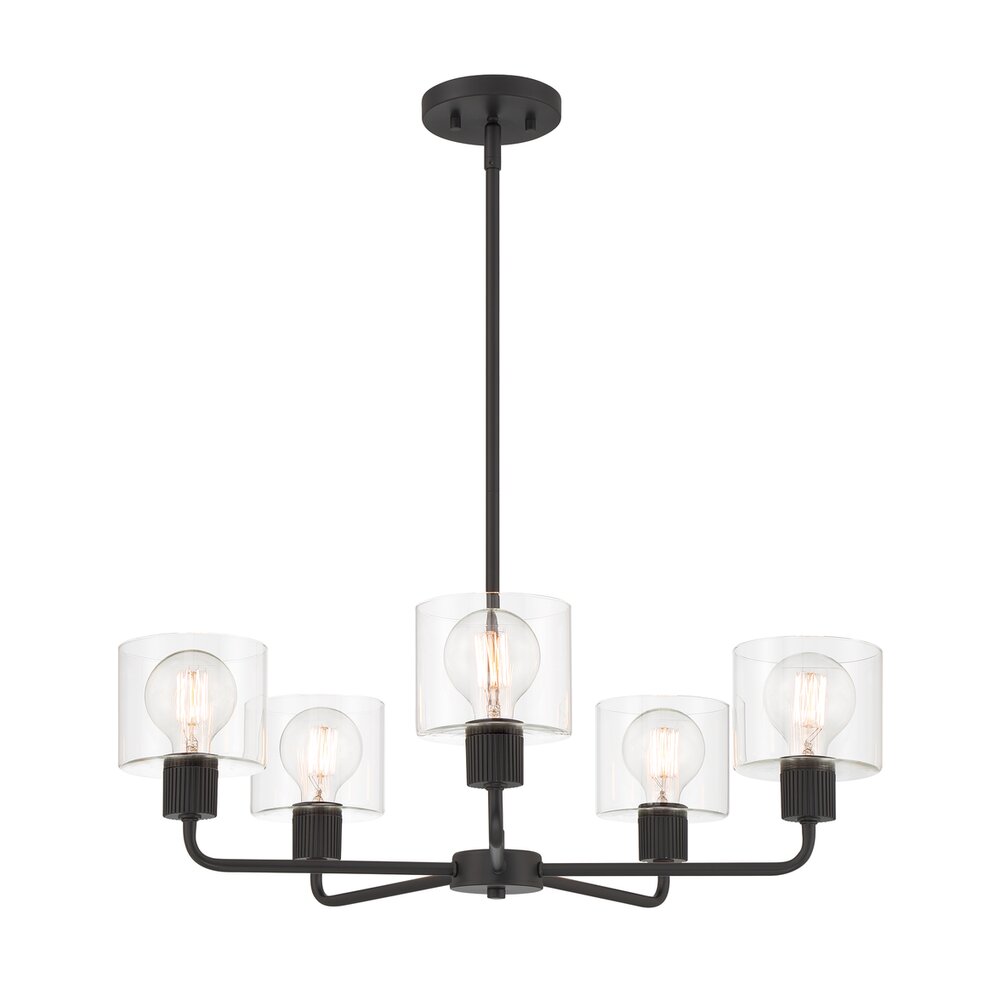 27" 5-Light Transitional Chandelier in Matte Black with Clear Glass Shades