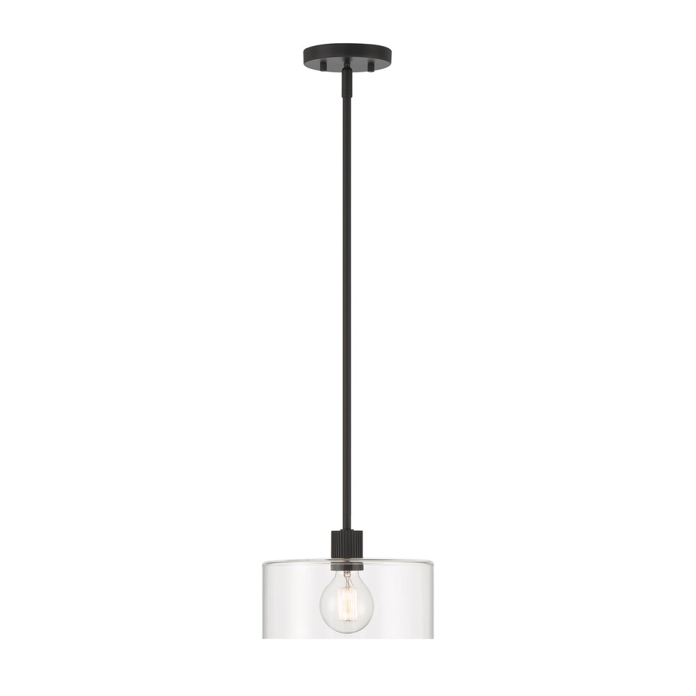 9.75" 1-Light Transitional Pendant Light in Matte Black with Clear Glass 