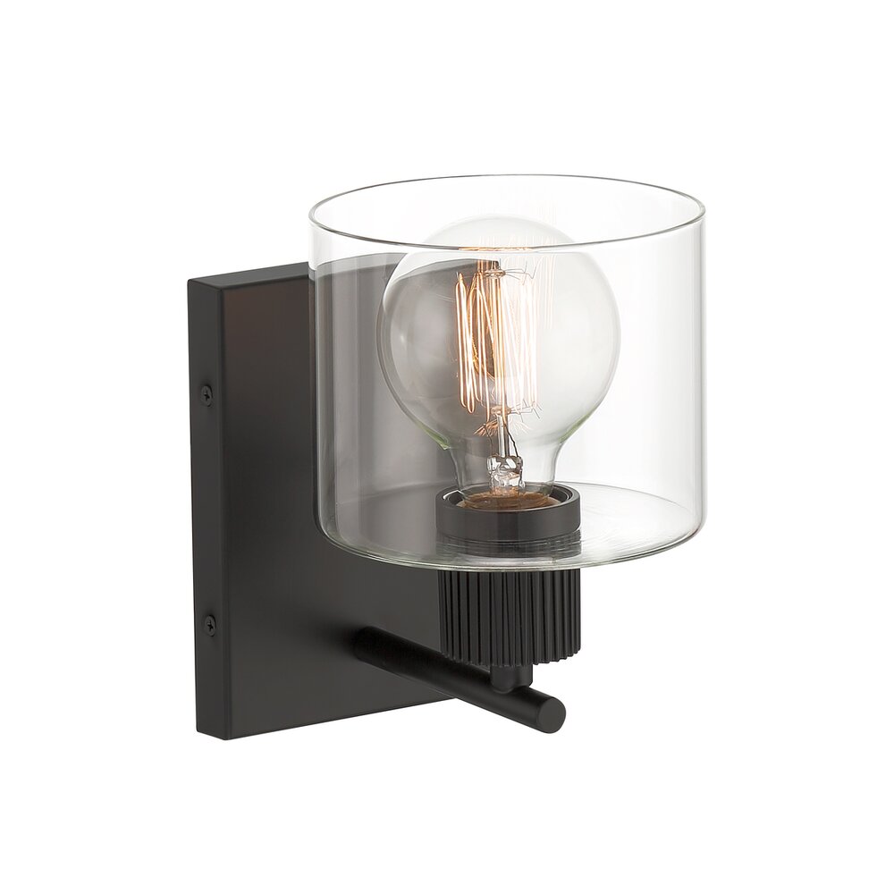 7.5" 1-Light Transitional Wall Sconce Light in Matte Black with Clear Glass 