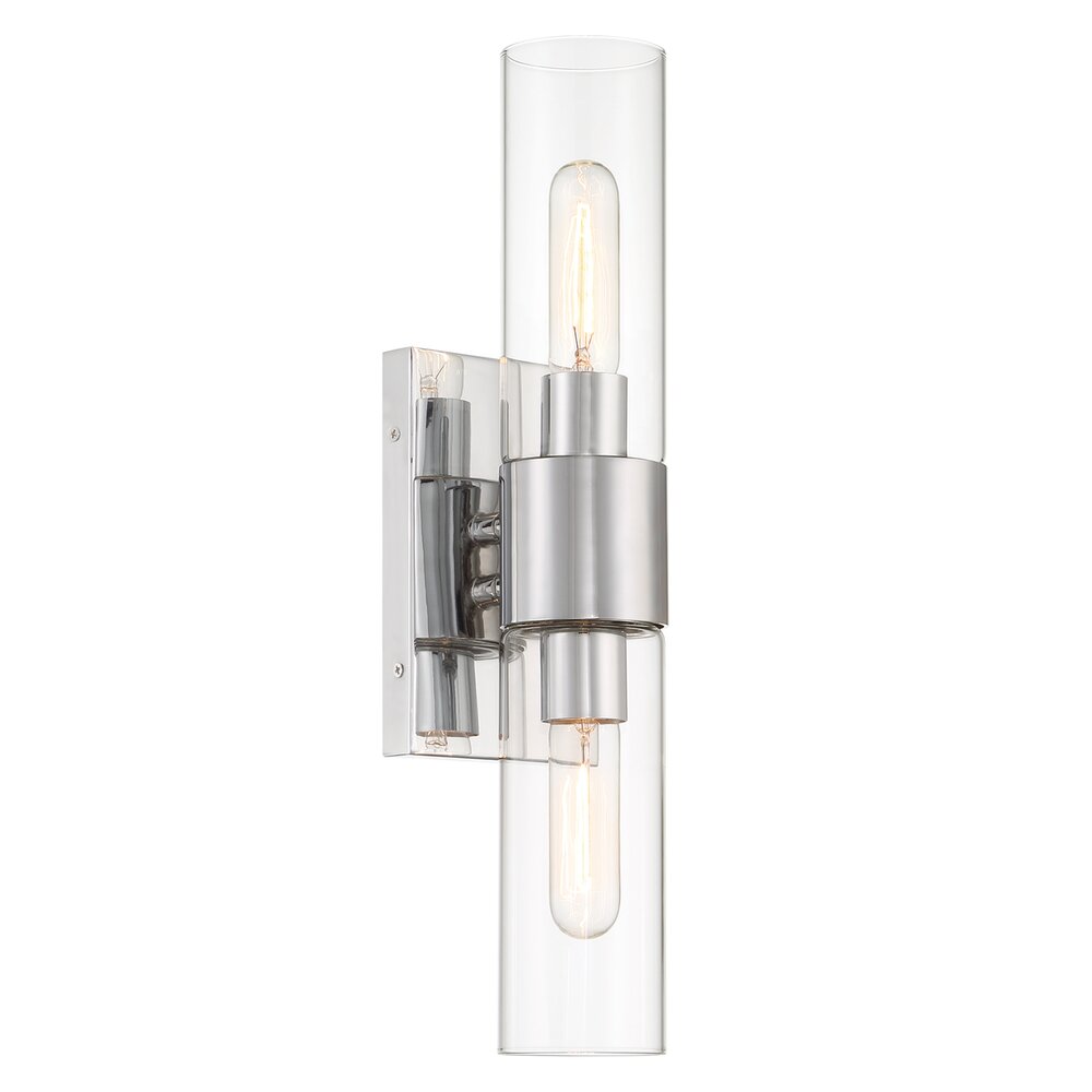 17.5" 2-Light Chrome Transitional Wall Sconce Light in Chrome with Clear Glass