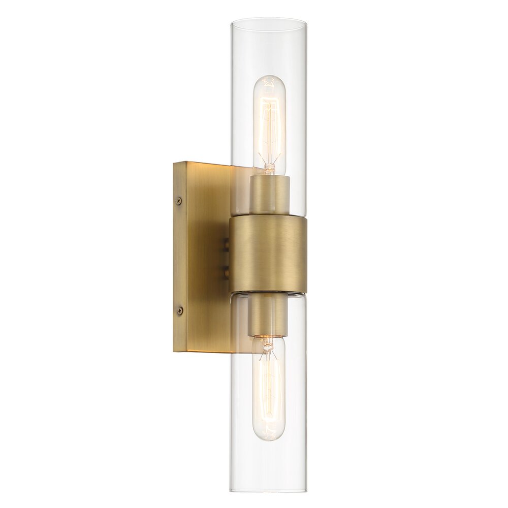 17.5" 2-Light Transitional Wall Sconce Light in Old Satin Brass with Clear Glass