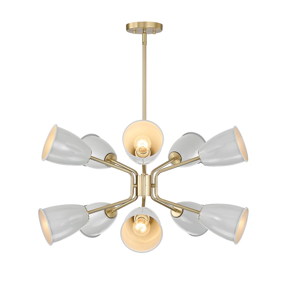 28.5" 10-Light Modern Chandelier in Brushed Gold with Grey Sky Metal Shades