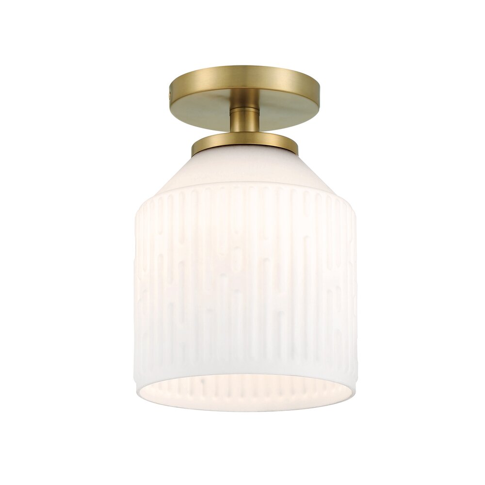 7.25" 1-Light Modern Semi Flush Mount Light in Brushed Gold with Etched Opal Glass 