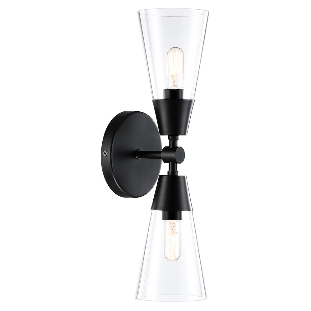 5.25" 2-Light Modern Wall Sconce Light in Matte Black with Clear Glass