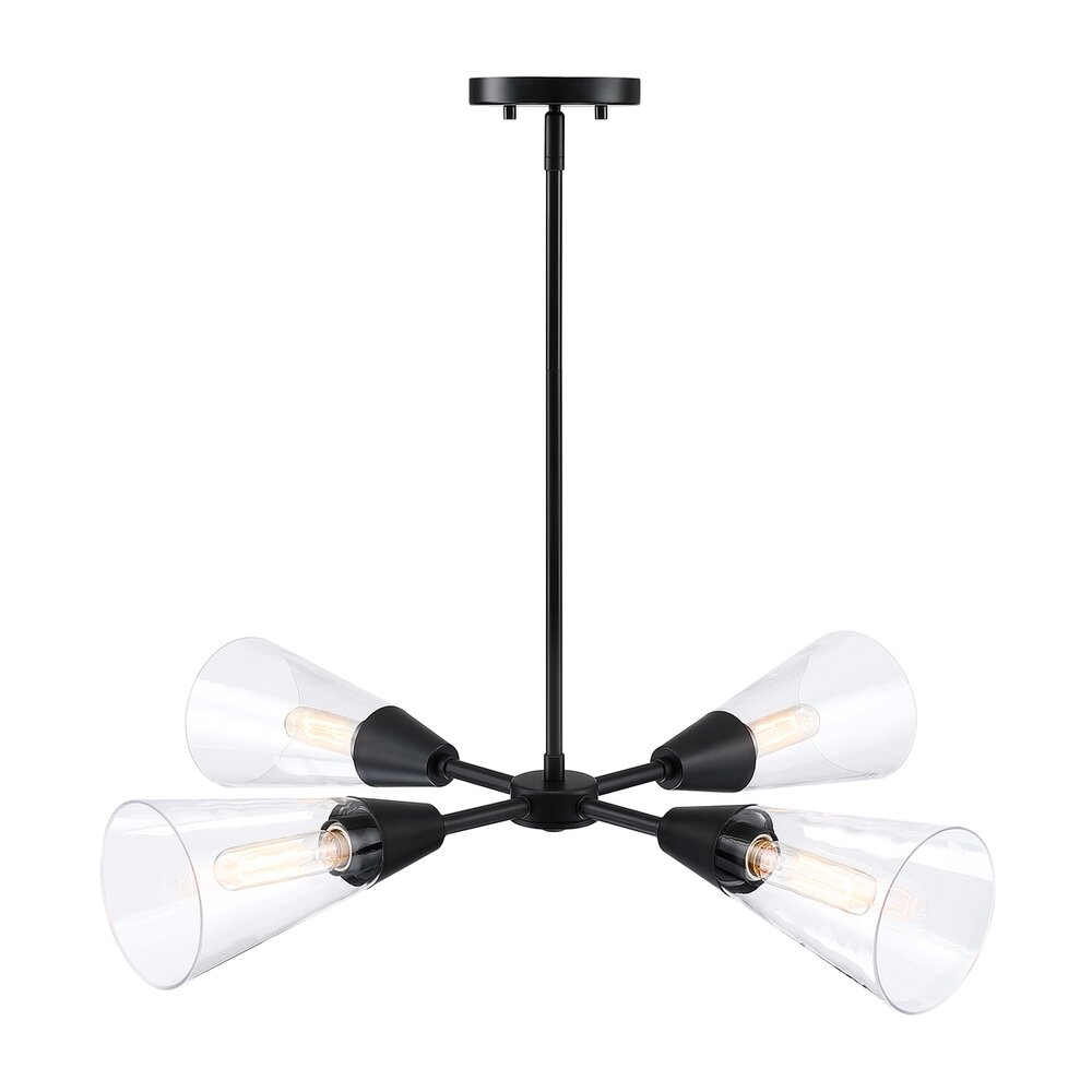 30" 4-Light Modern Chandelier in Matte Black with Clear Glass Shades