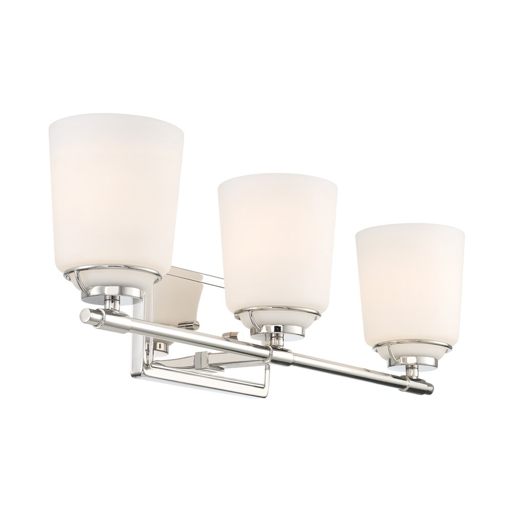 23.5" 3-Light Modern Vanity Light in Polished Nickel with Etched Opal Glass Shades