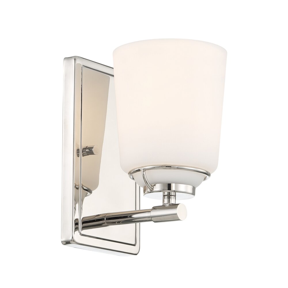8" 1-Light Modern Wall Sconce Light in Polished Nickel with Etched Opal Glass Shades