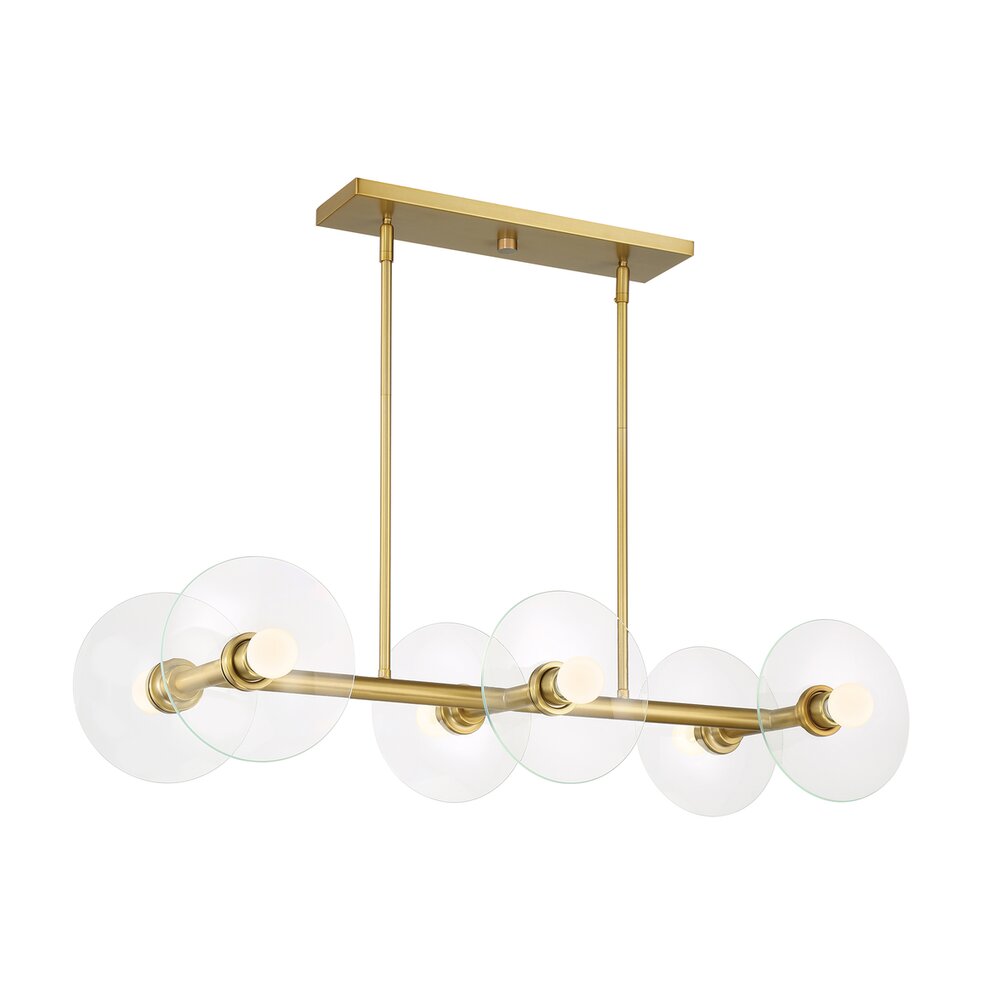 36" 6-Light Modern Island Pendant Light in Brushed Gold with Clear Glass Shades