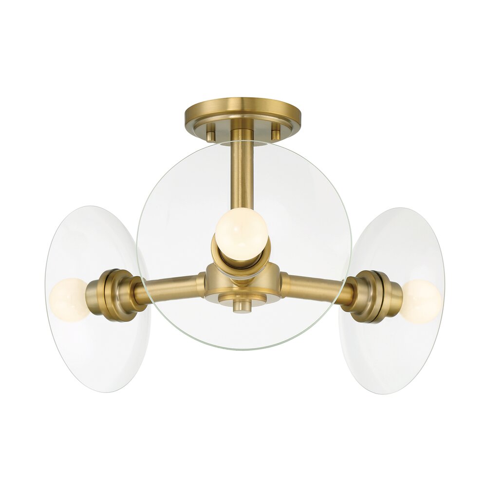 14.75" 3-Light Modern Semi Flush Mount Light in Brushed Gold with Clear Glass Shades