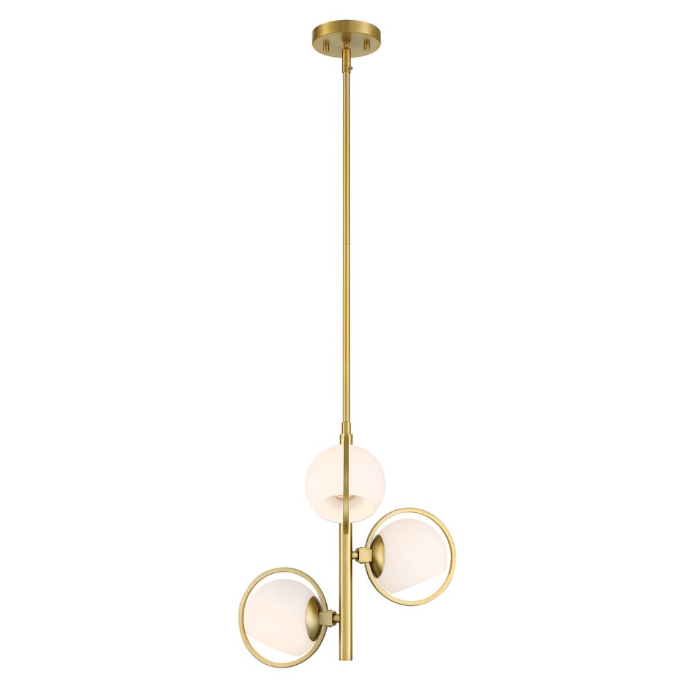 15" 3-Light Modern Pendant Light in Brushed Gold with Etched Opal Glass 