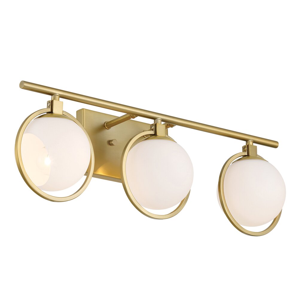 23.75" 3-Light Modern Vanity Light in Brushed Gold with Etched Opal Glass Shades