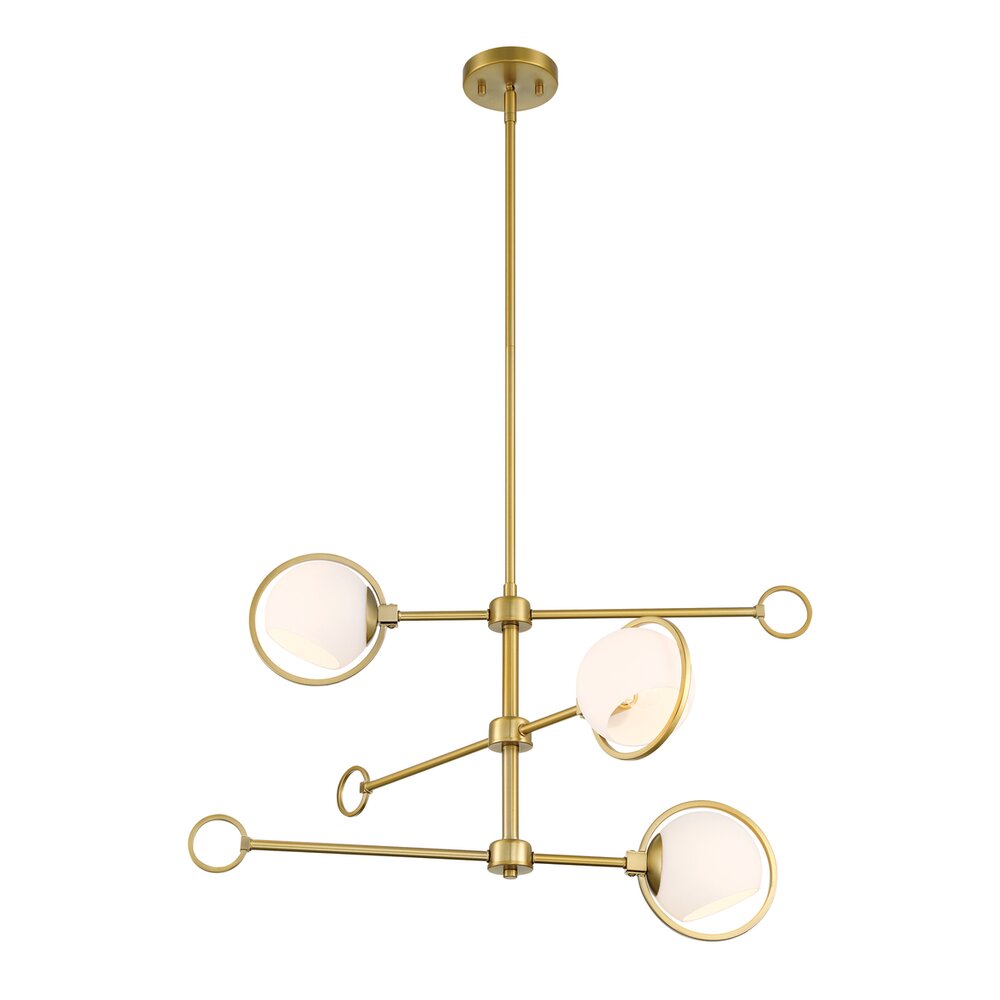 28" 3-Light Modern Chandelier in Brushed Gold with Etched Opal Glass Shades