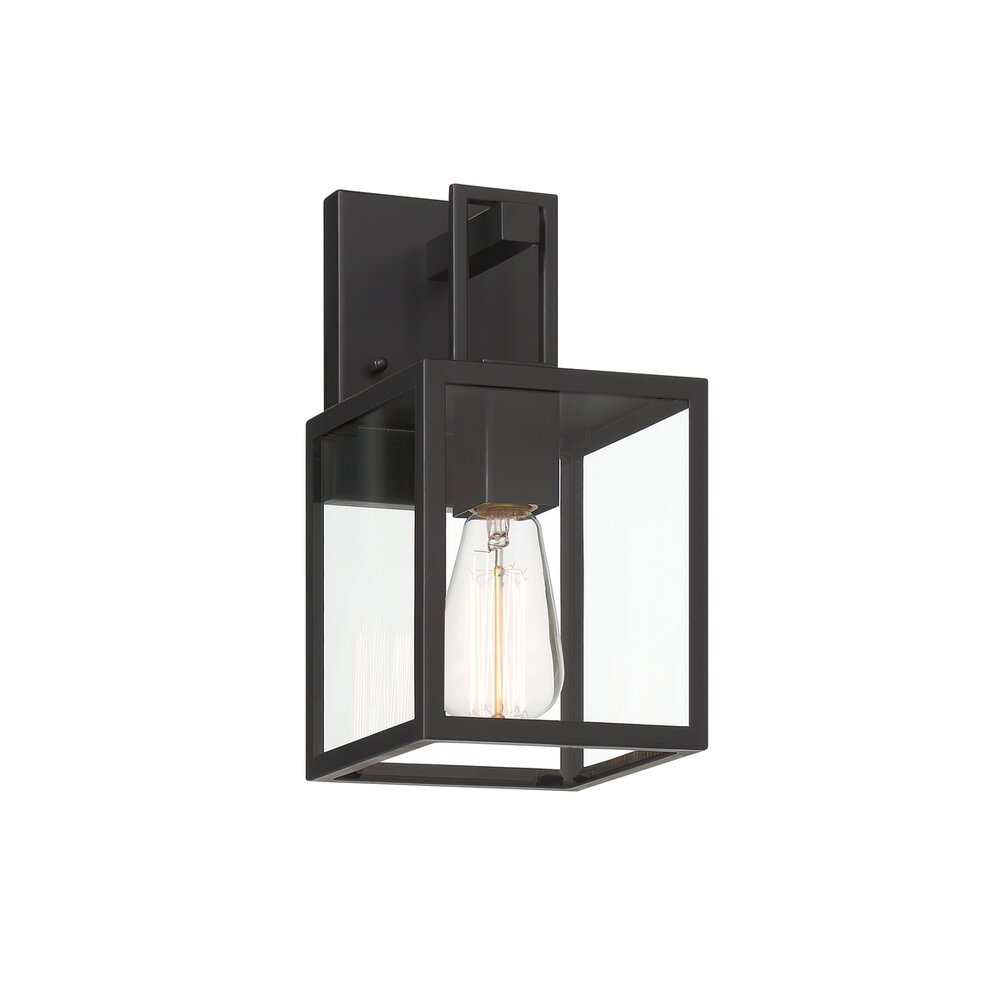 11.75" 1-Light Modern Outdoor Wall Lantern in Matte Black with Clear Glass Shade