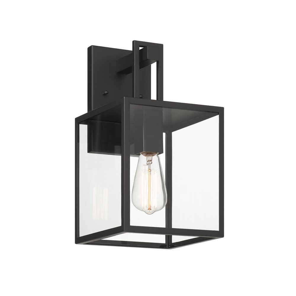 14.75" 1-Light Modern Outdoor Wall Lantern in Matte Black with Clear Glass Shade