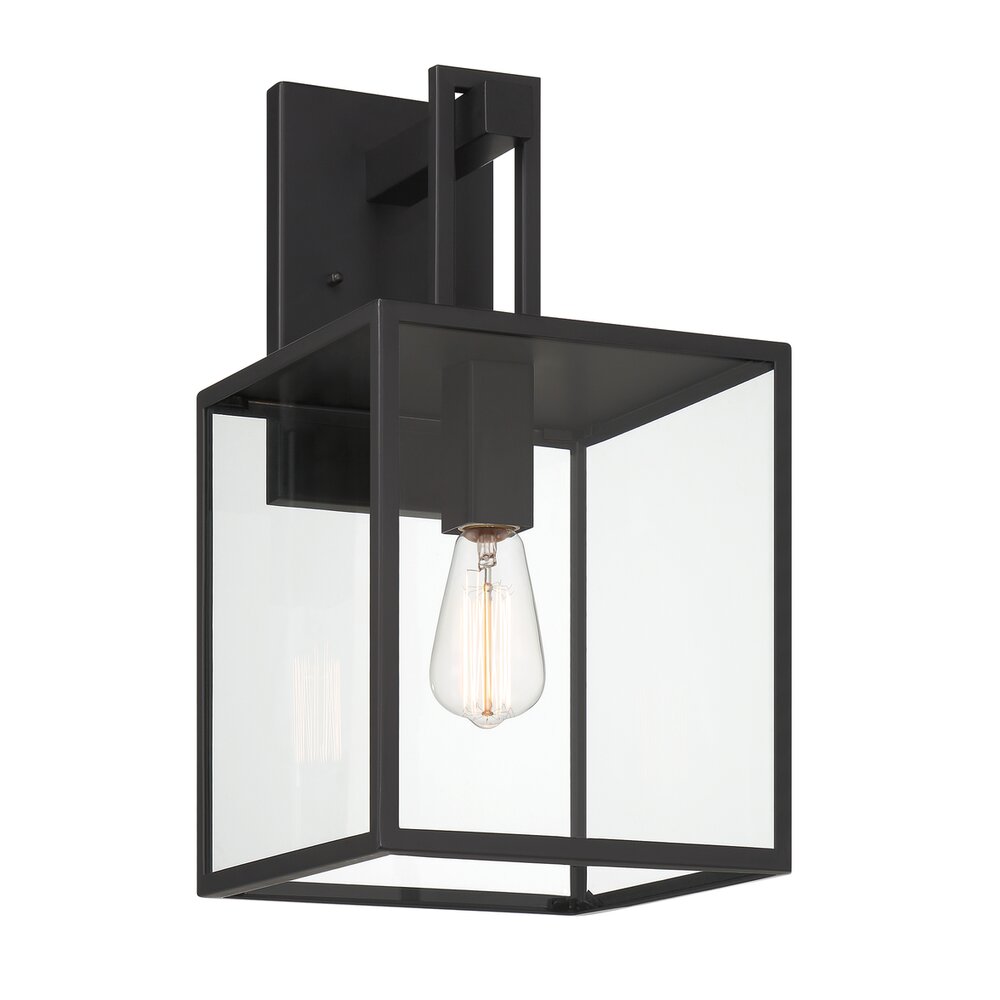 18.75" 1-Light Modern Outdoor Wall Lantern in Matte Black with Clear Glass Shade