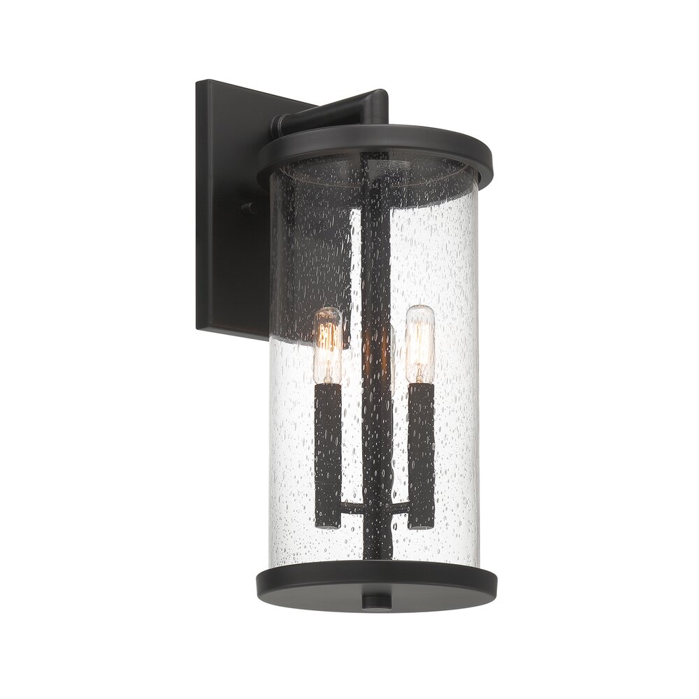 18.75" 3-Light Modern Outdoor Wall Lantern in Matte Black with Clear Seedy Glass Shade