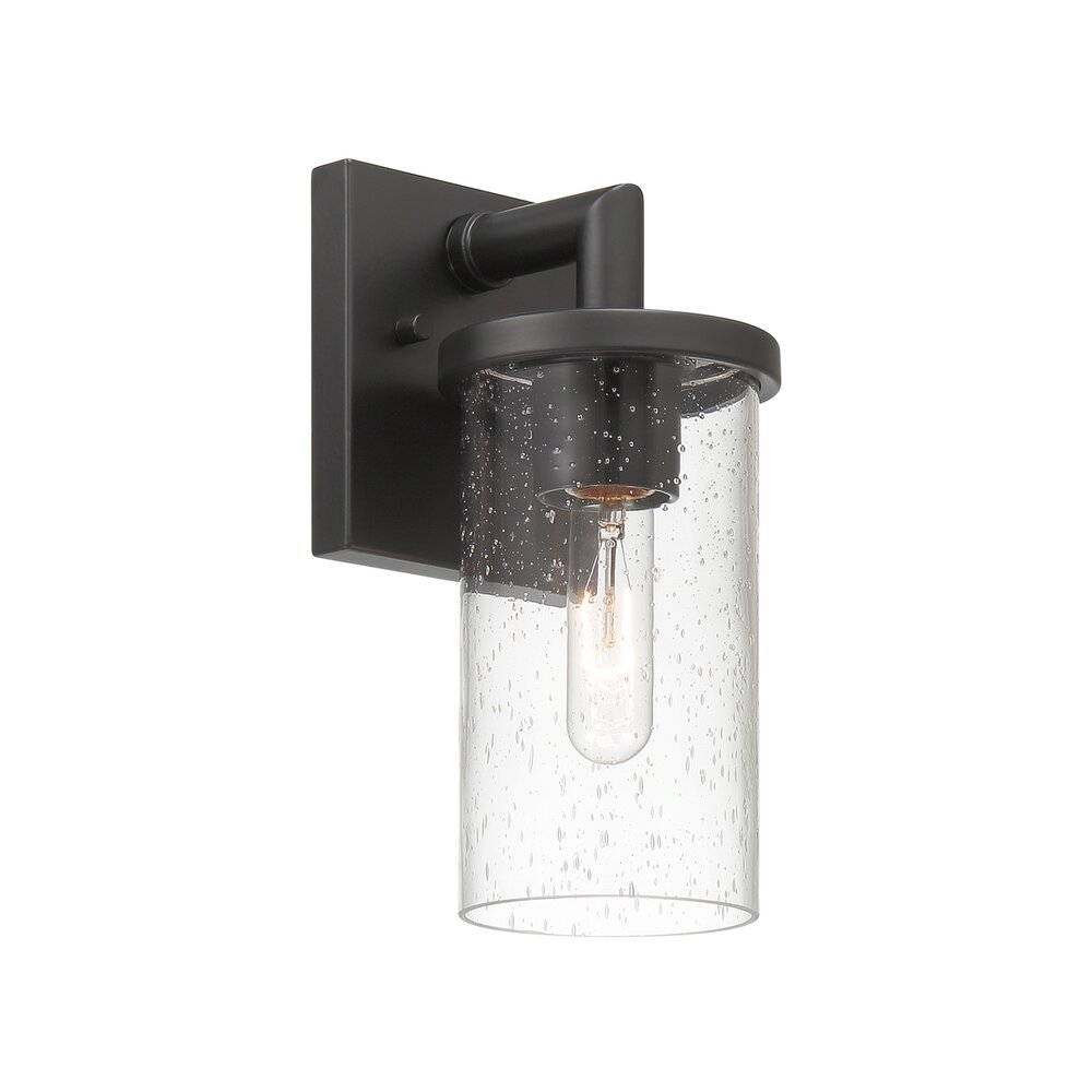 11.5" 1-Light Modern Outdoor Wall Lantern in Matte Black with Clear Seedy Glass Shade