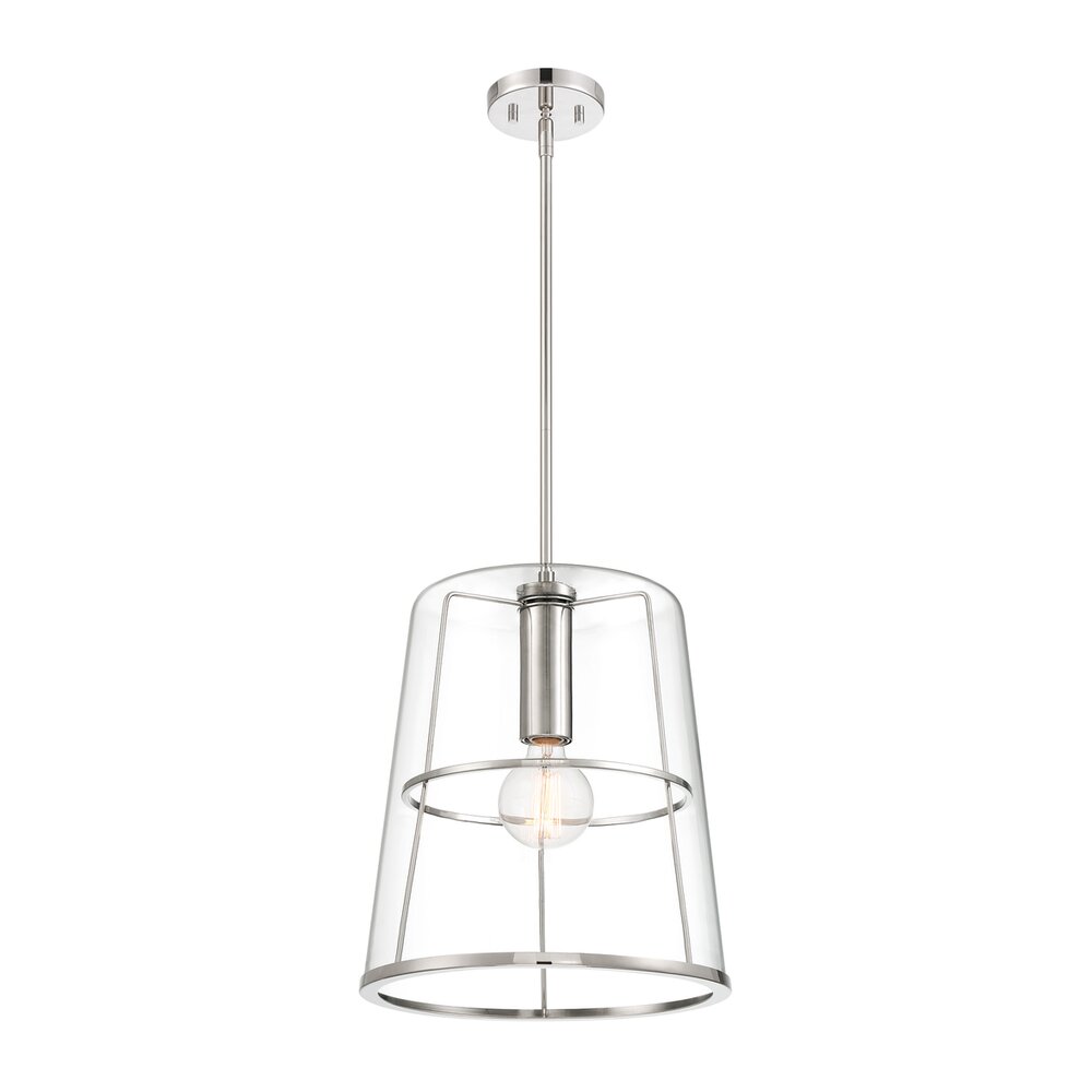 14" 1-Light Transitional Pendant Light in Polished Nickel with Clear Glass
