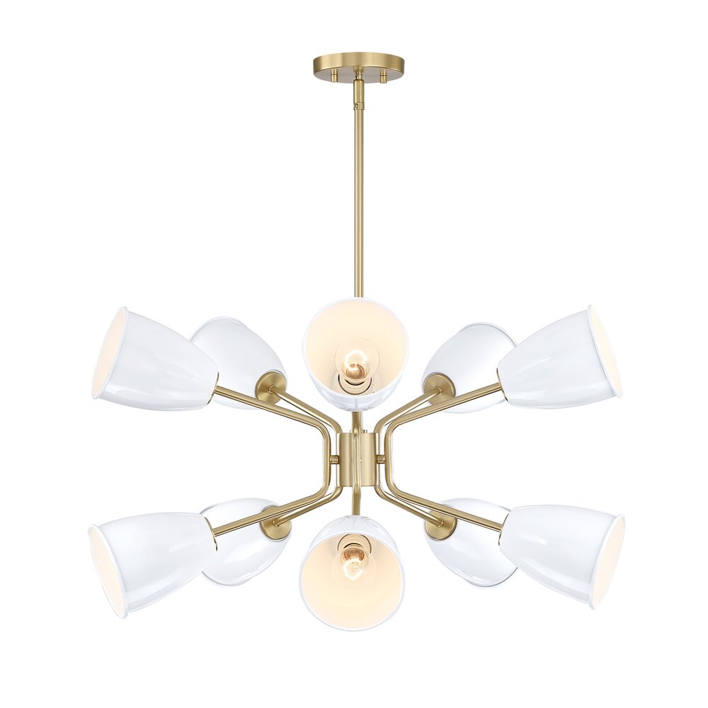 28.5" 10-Light Modern Chandelier in Brushed Gold with Ice Mist Metal Shades
