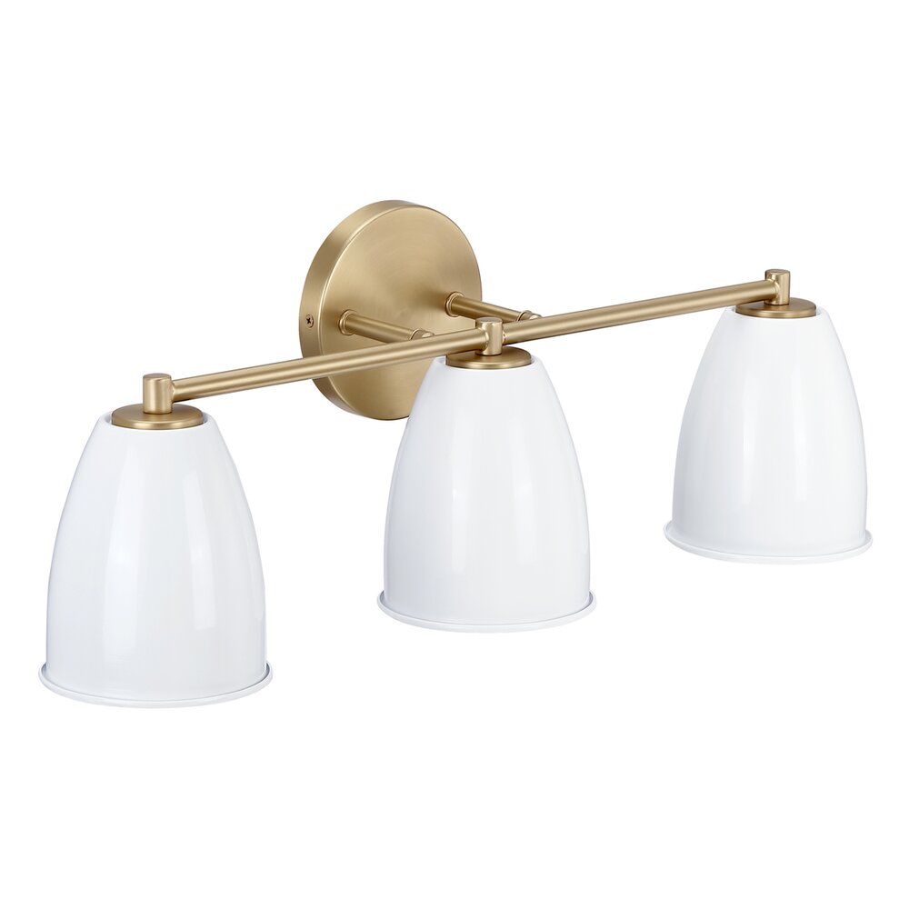24" 3-Light Modern Vanity Light in Brushed Gold with Ice Mist Metal Shades