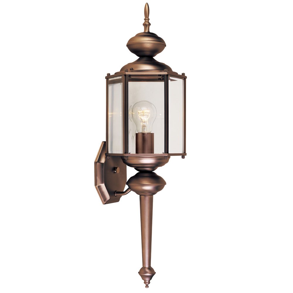 7" Wall Lantern in Distressed Bronze with Clear
