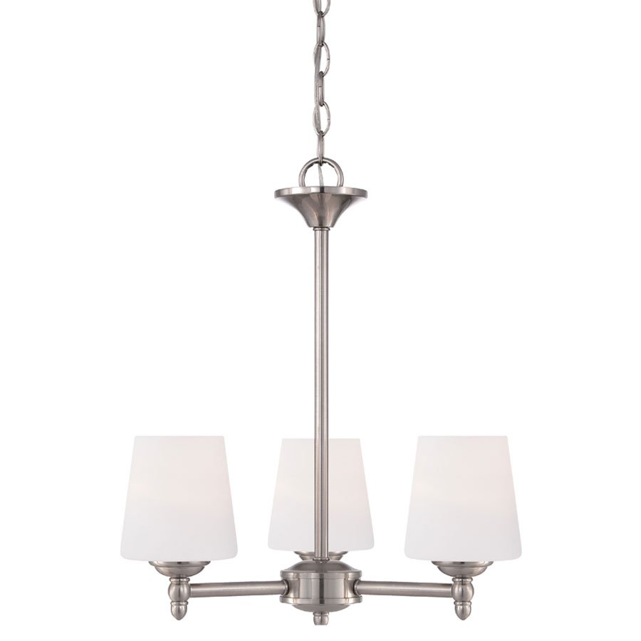 3 Light Chandelier in Brushed Nickel with White Opal