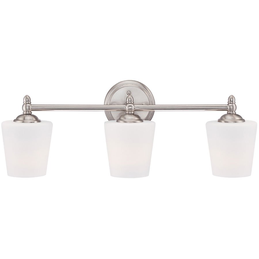 3 Light Bath Bar in Brushed Nickel with White Opal