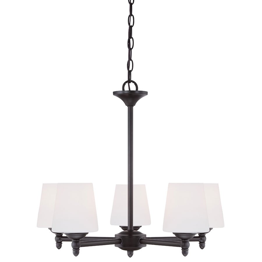 5 Light Chandelier in Oil Rubbed Bronze with White Opal