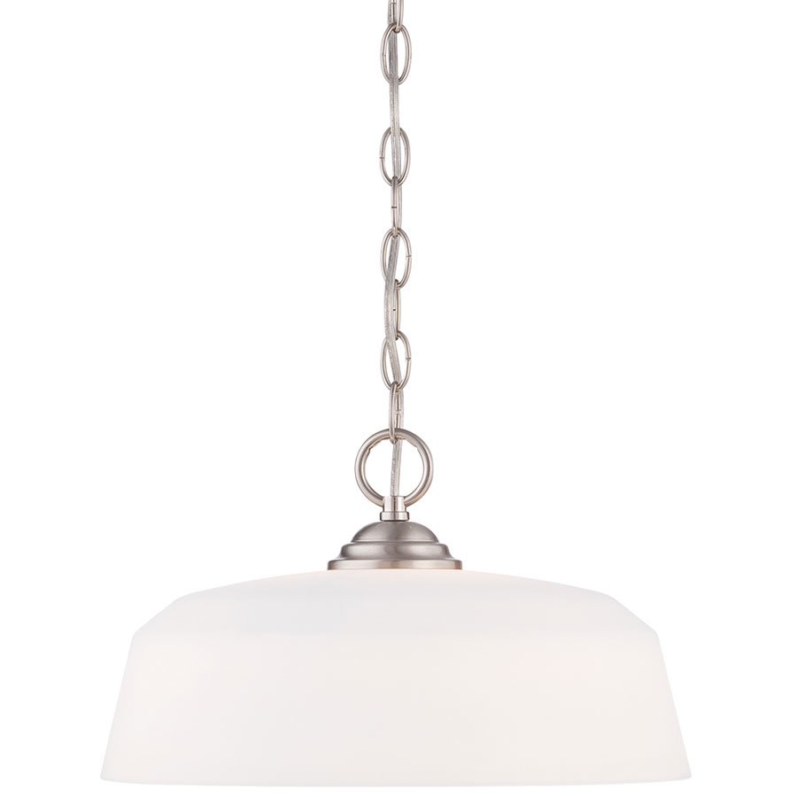 Down Pendant in Brushed Nickel with White Opal