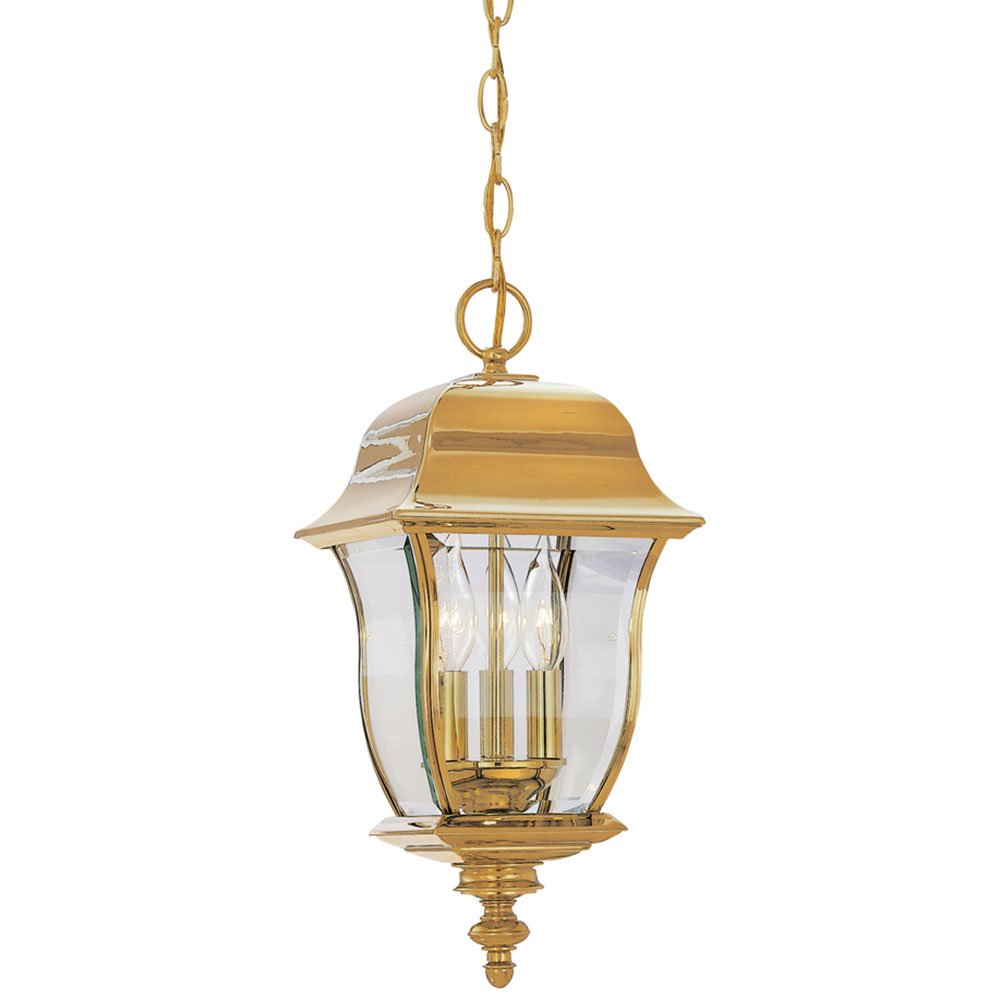 10" Hanging Lantern - Solid Brass in Polished Brass with Clear